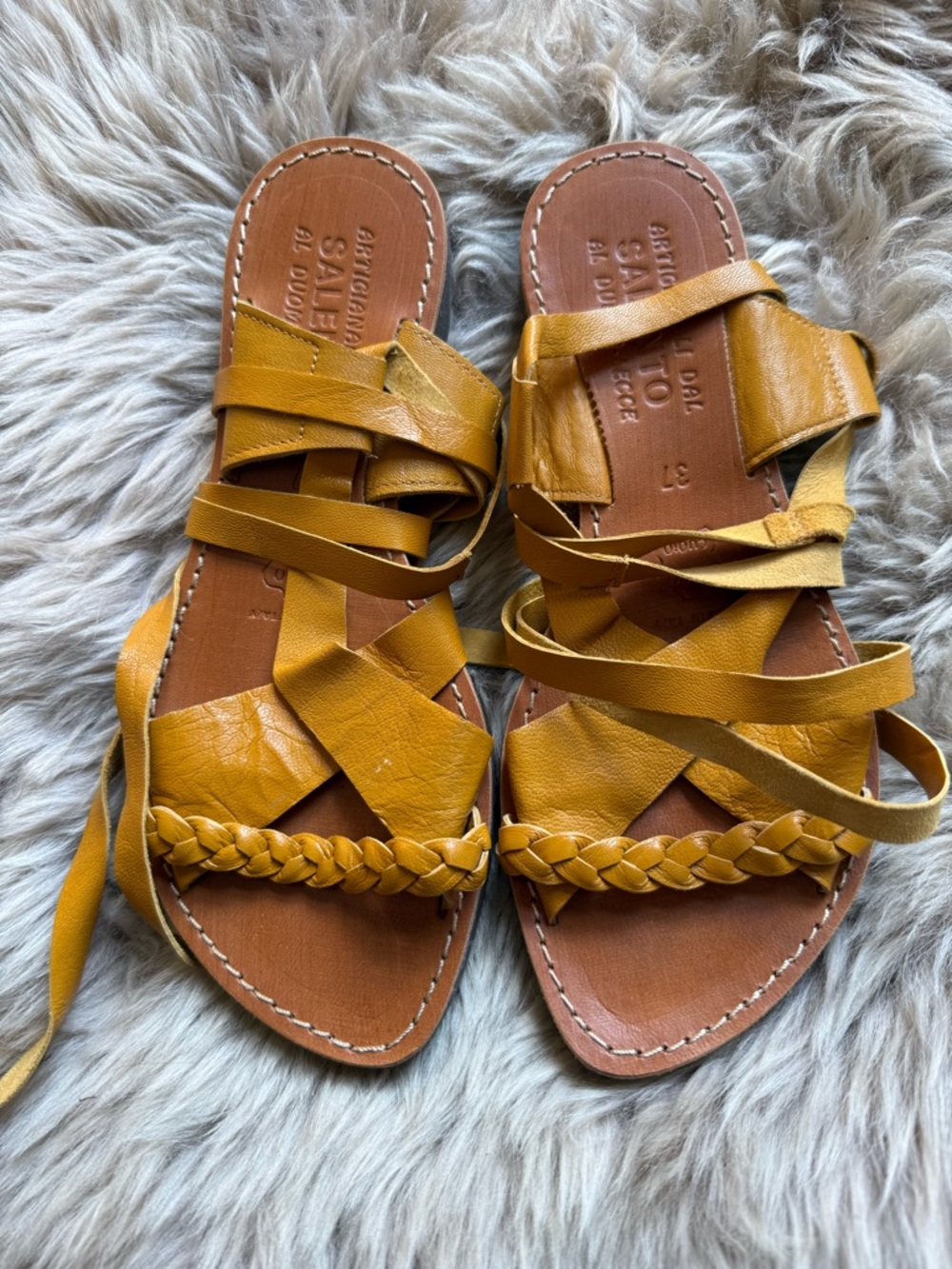 Braided Wrap Sandals in Mustard Yellow - Women